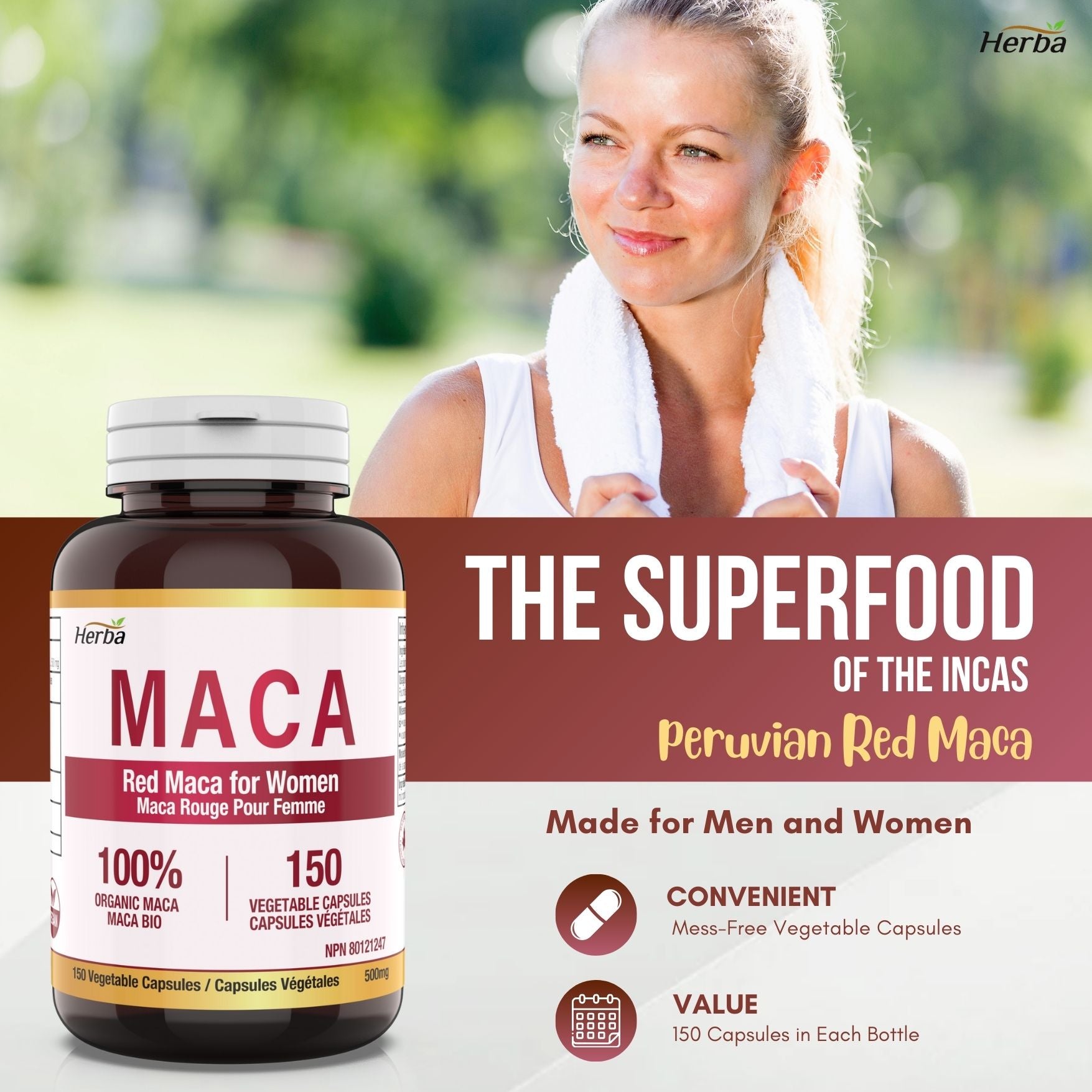 유기농 페루산 레드 마카 500mg 150식물성캡슐 여성 활력