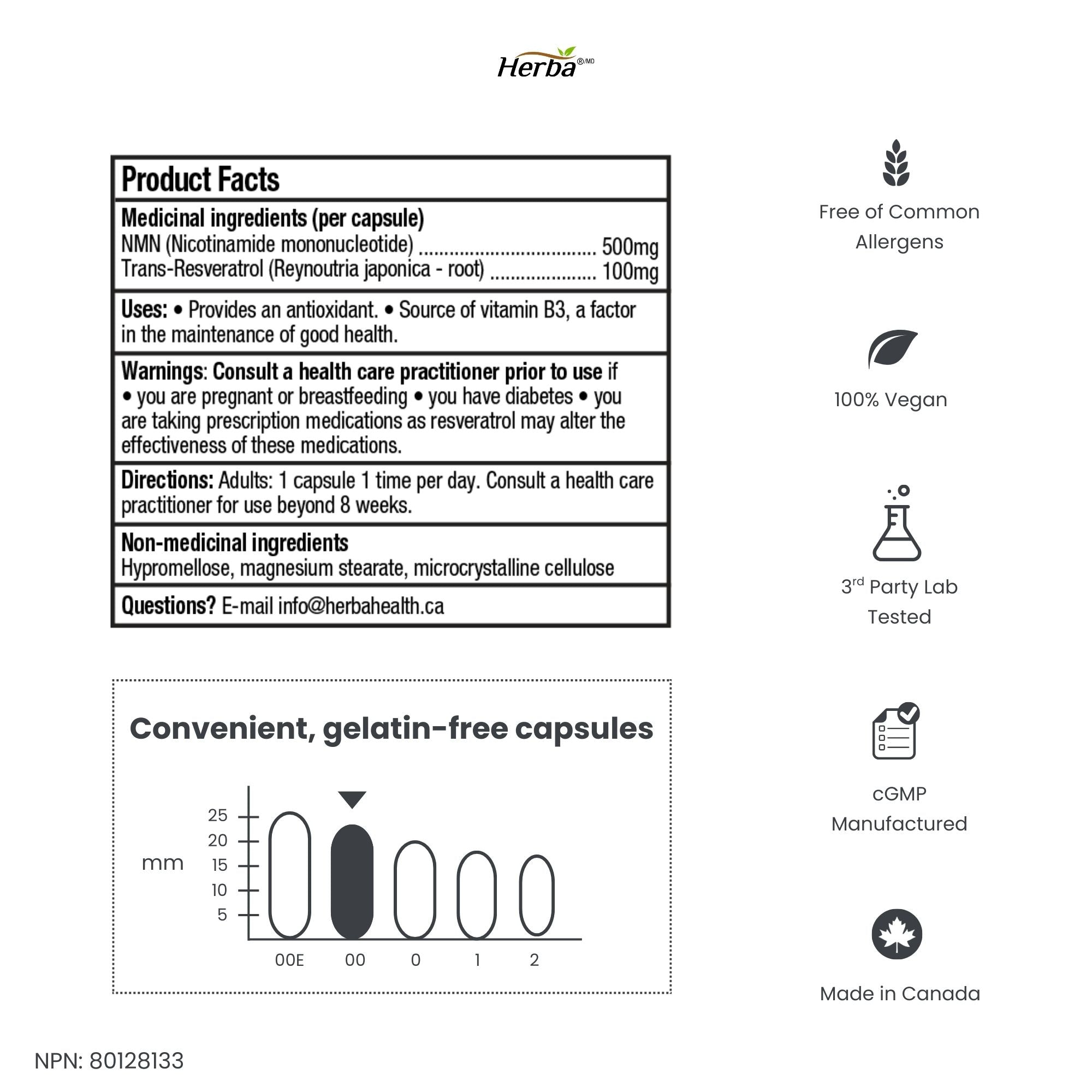 NMN 500mg 30베지캡슐 + 레스베라트롤 100mg 추가 함유