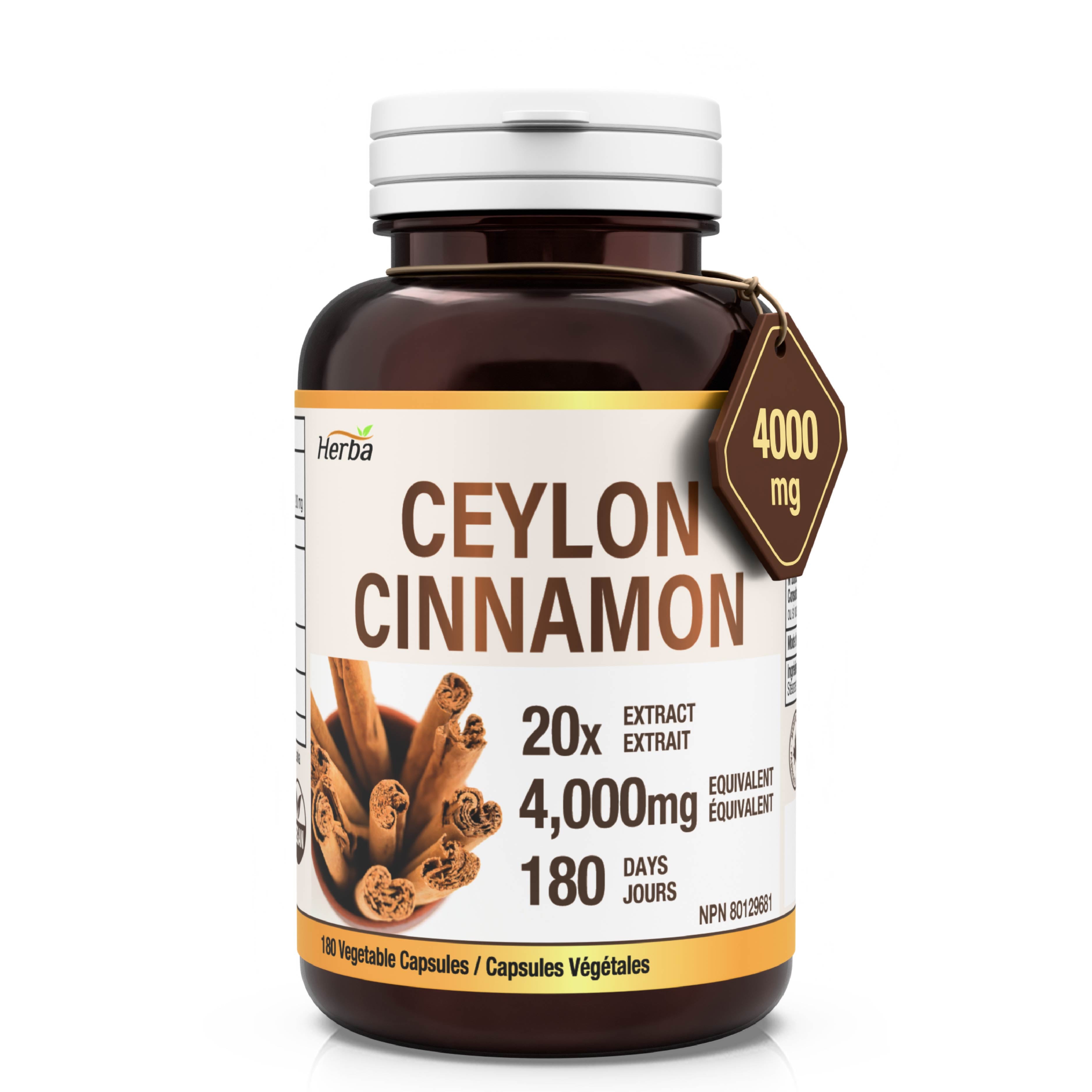 실론 시나몬 4000mg 180 식물성 캡슐 | 20배 농축 | 캐나다산