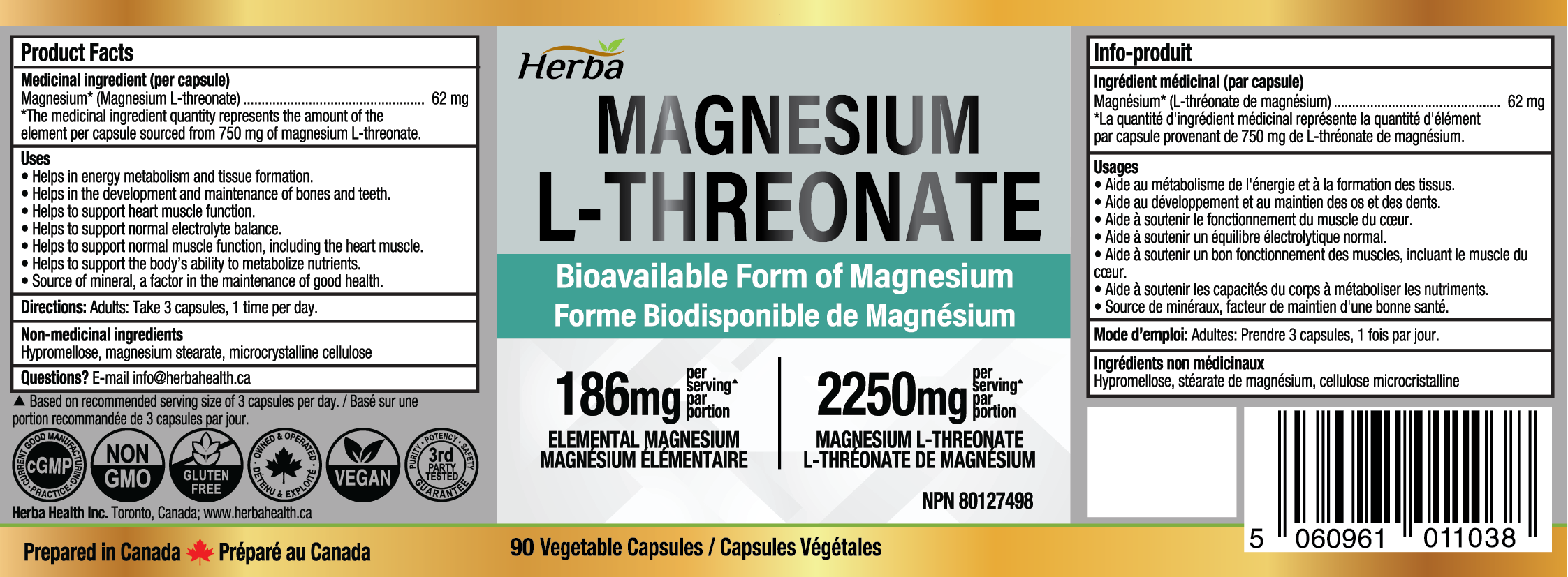 L- 트레온산 마그네슘 – 186mg 90 식물성 캡슐