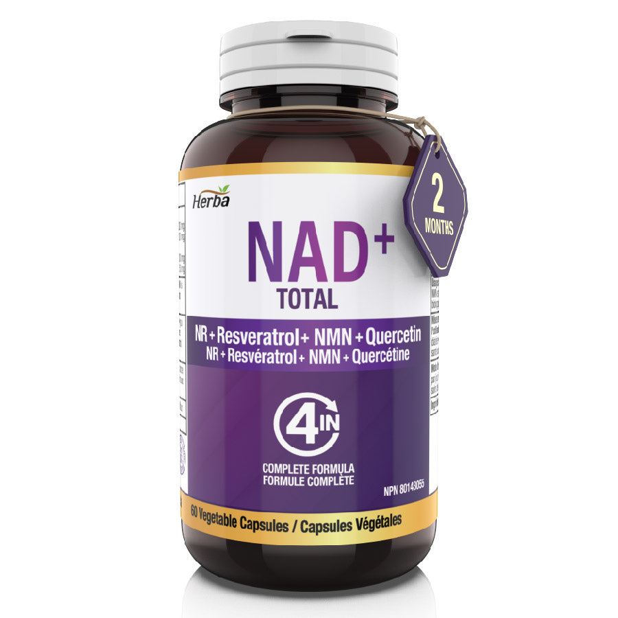 NAD+ 550mg – 60캡슐 | 니코틴아미드 리보사이드(NR) 300mg , NMN 100mg, 레스베라트롤100mg, 퀘르세틴50mg을 함유한 4-in-1 NAD 플러스 토탈 | 캐나다산