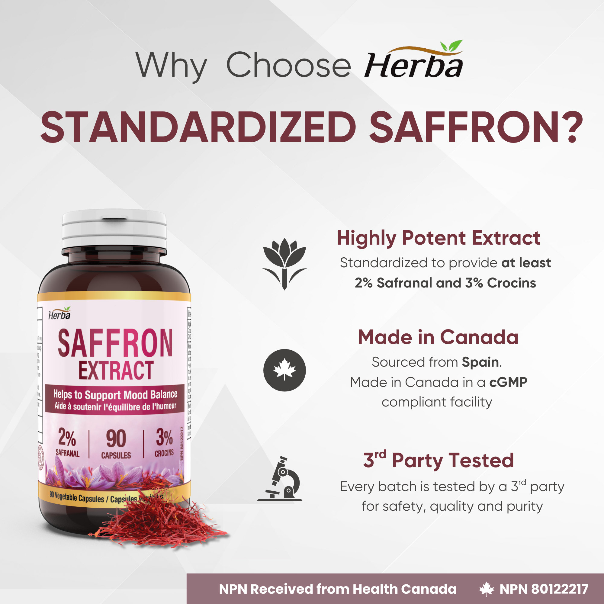 Herba 사프란 보충제 – 90 캡슐 | 2% Safranal로 표준화된 사프란 추출물