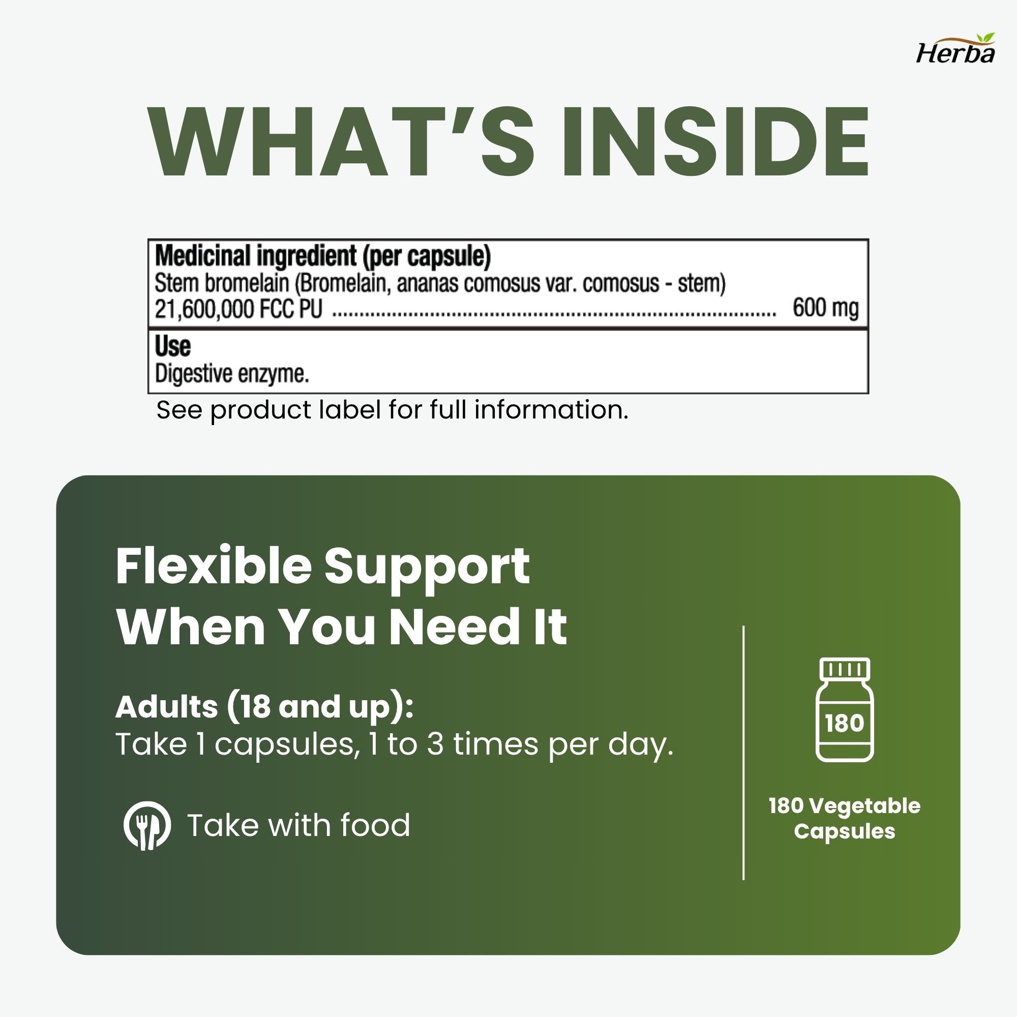 브로멜라인 보충제 600mg – 180캡슐 | 최대 효능 2,400 GDU/g