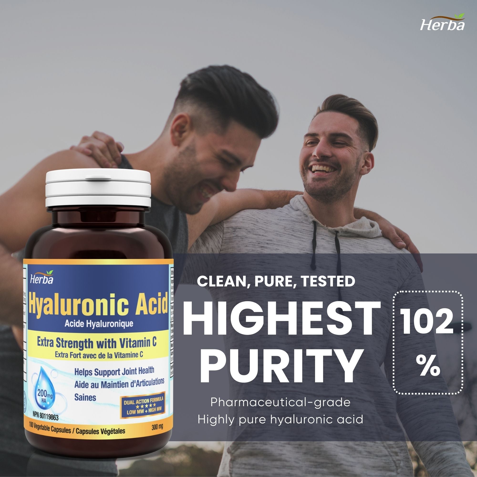 히알루론산 100식물성캡슐 고분자 하이알루론산 200mg 비타민C 100mg 함유 피부 연골 건강