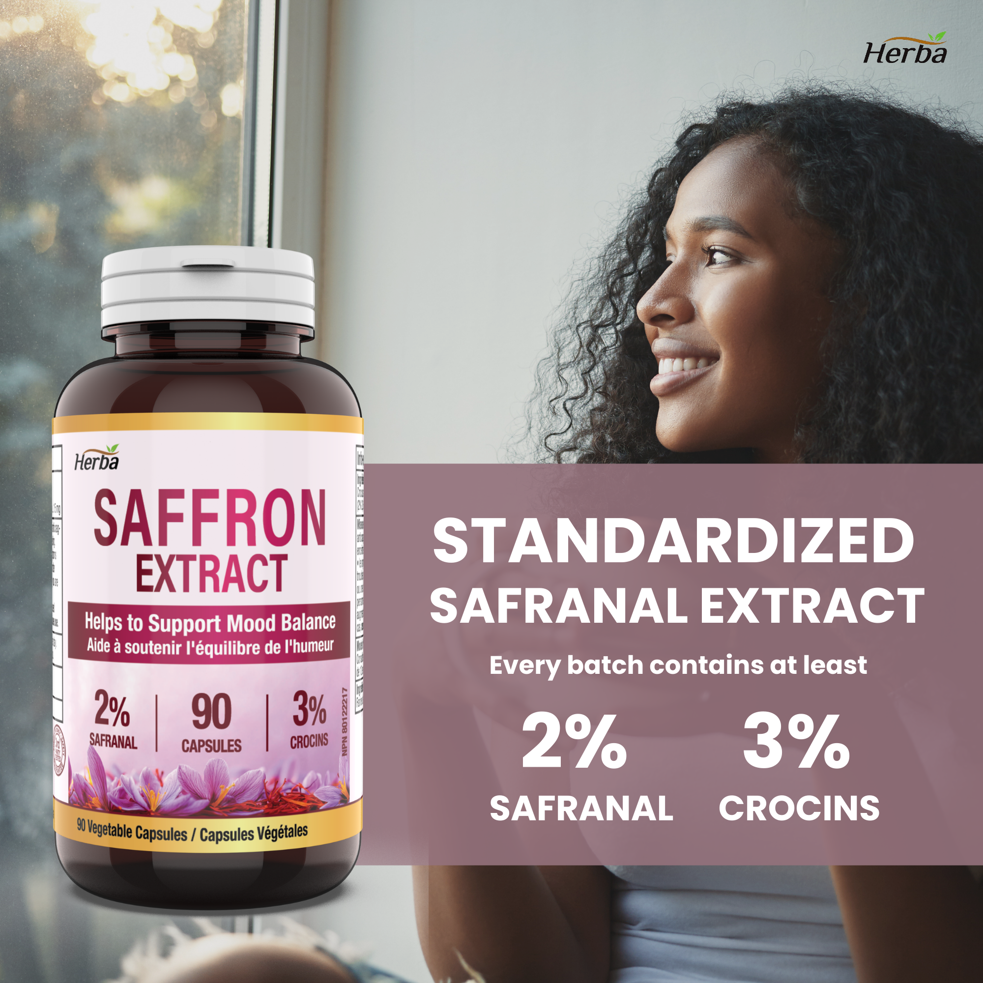 Herba 사프란 보충제 – 90 캡슐 | 2% Safranal로 표준화된 사프란 추출물