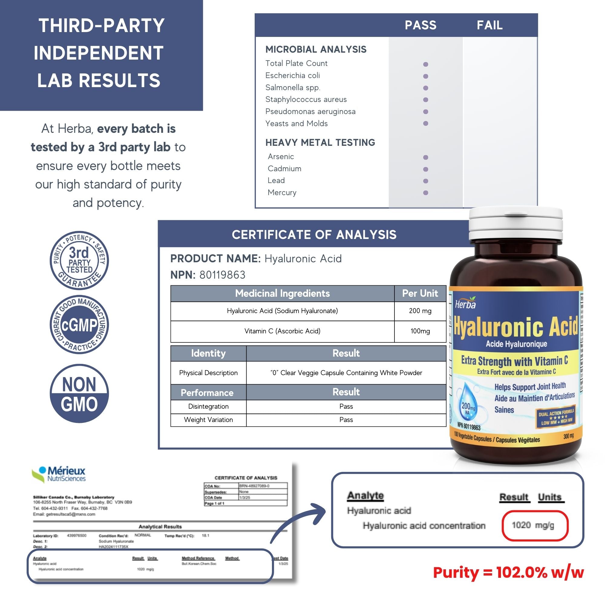 히알루론산 100식물성캡슐 고분자 하이알루론산 200mg 비타민C 100mg 함유 피부 연골 건강