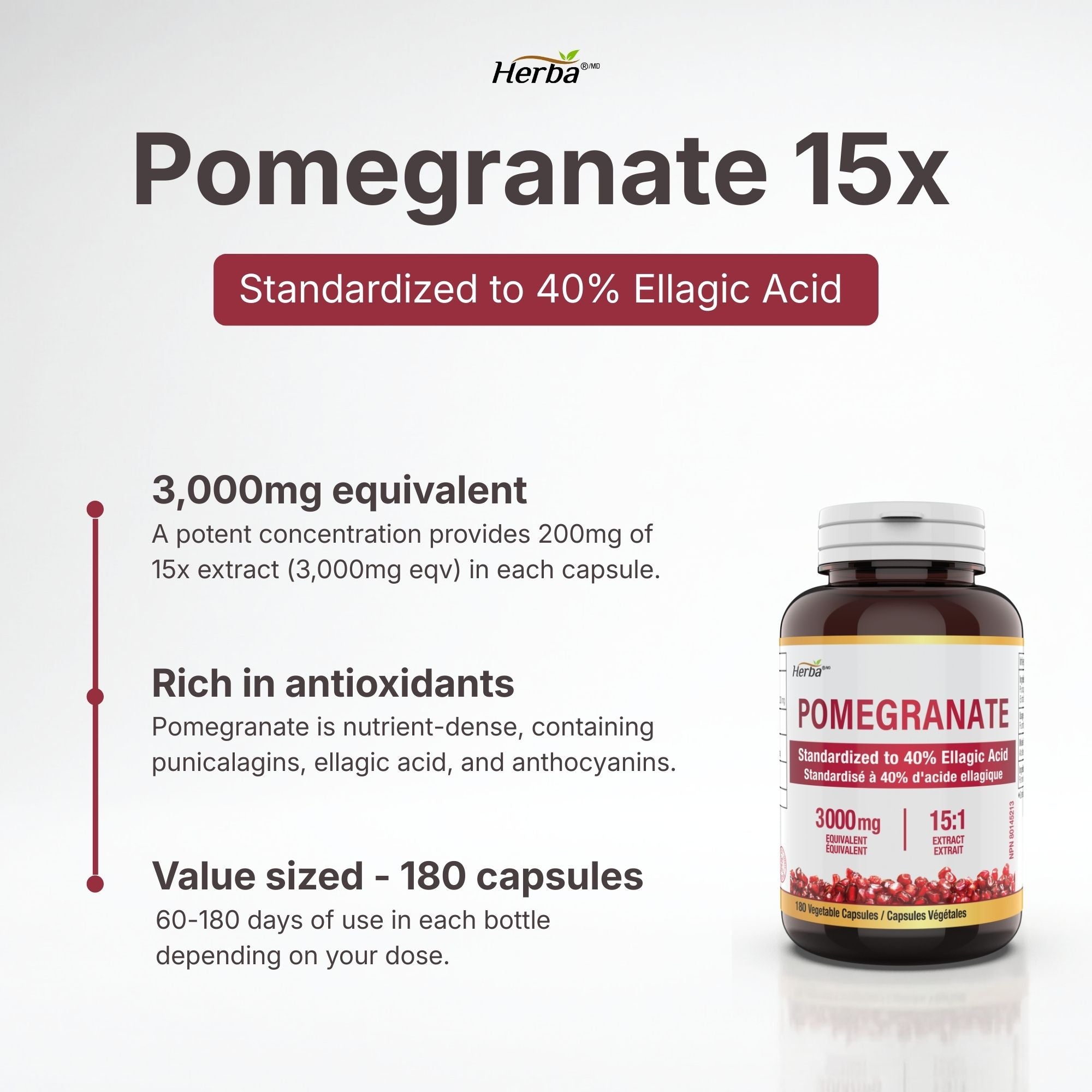 석류 영양제 3000mg – 캡슐 180정 | 엘라그산 40% | 캐나다산