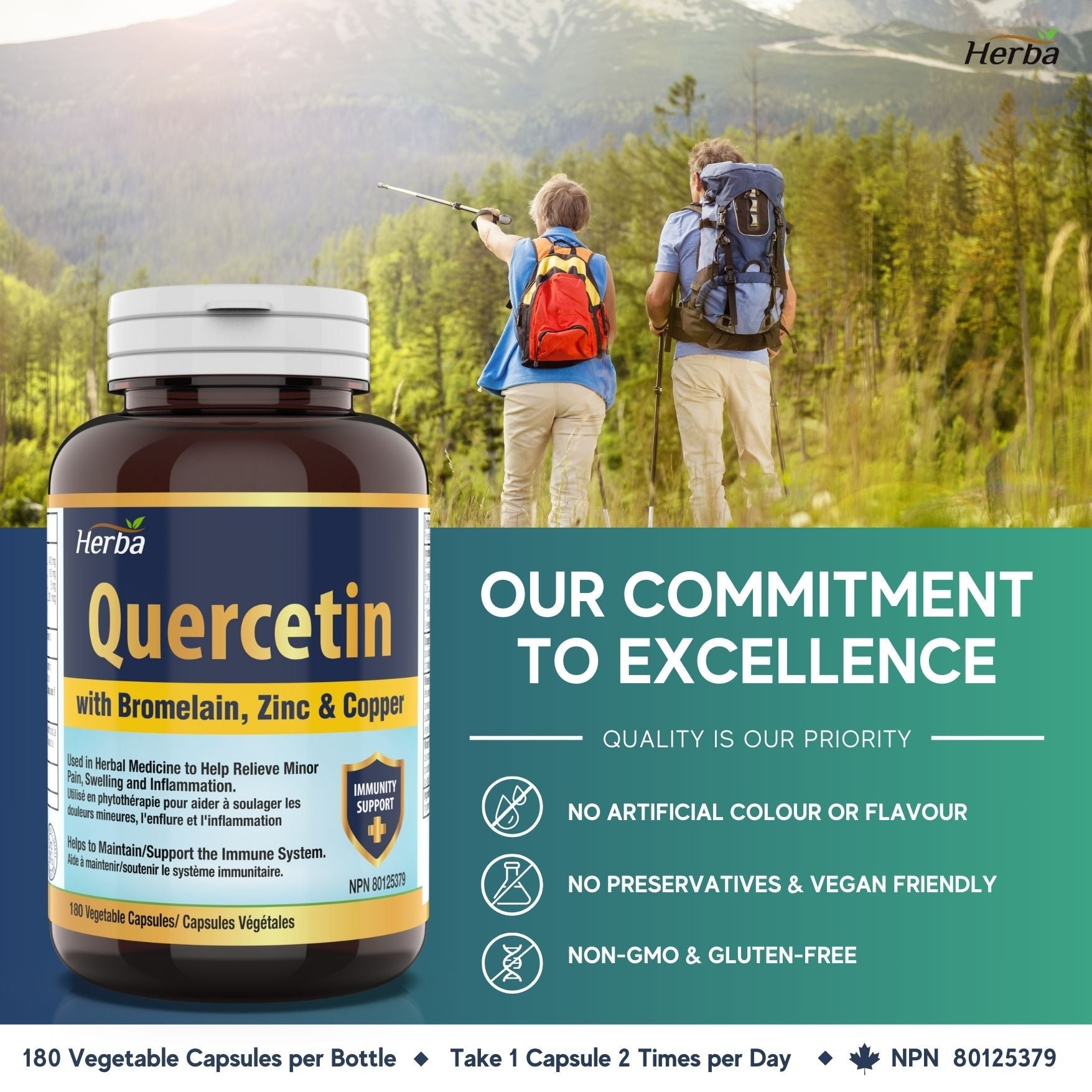 Quercetin with Bromelain, Zinc & Copper - 180 Capsules - Herba