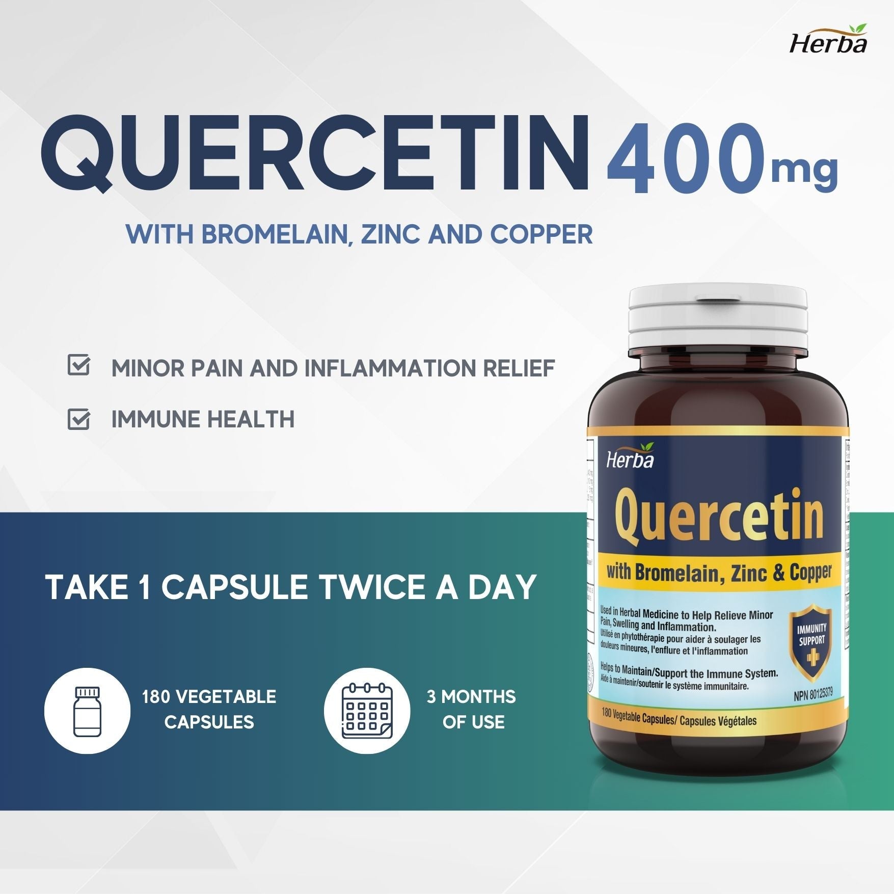 Quercetin with Bromelain, Zinc & Copper - 180 Capsules - Herba