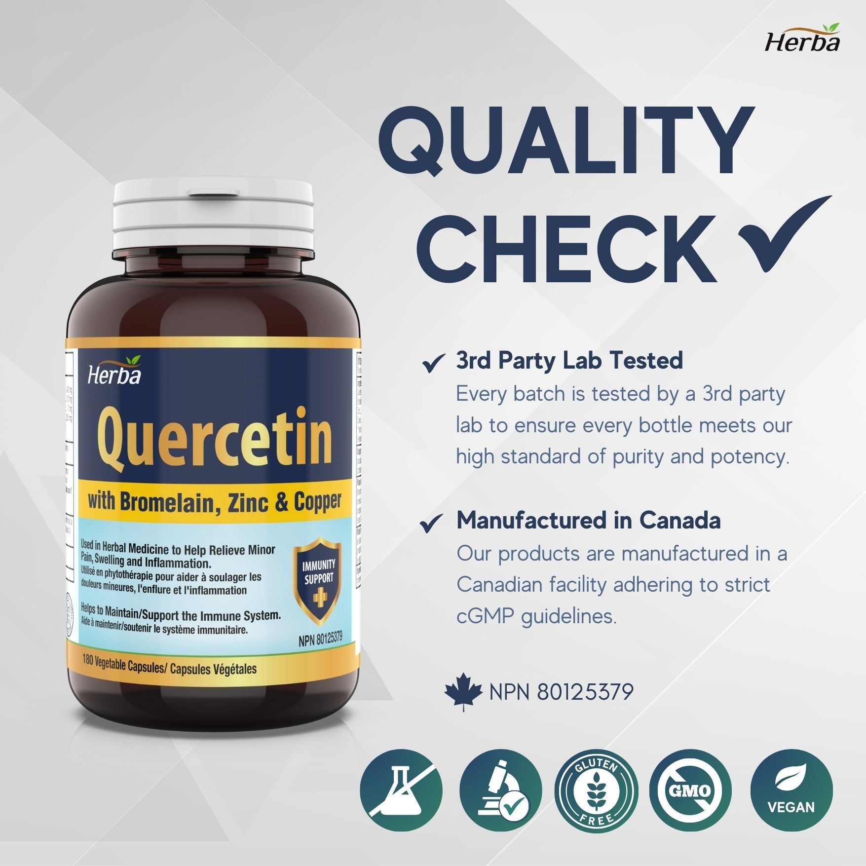 Quercetin with Bromelain, Zinc & Copper - 180 Capsules - Herba
