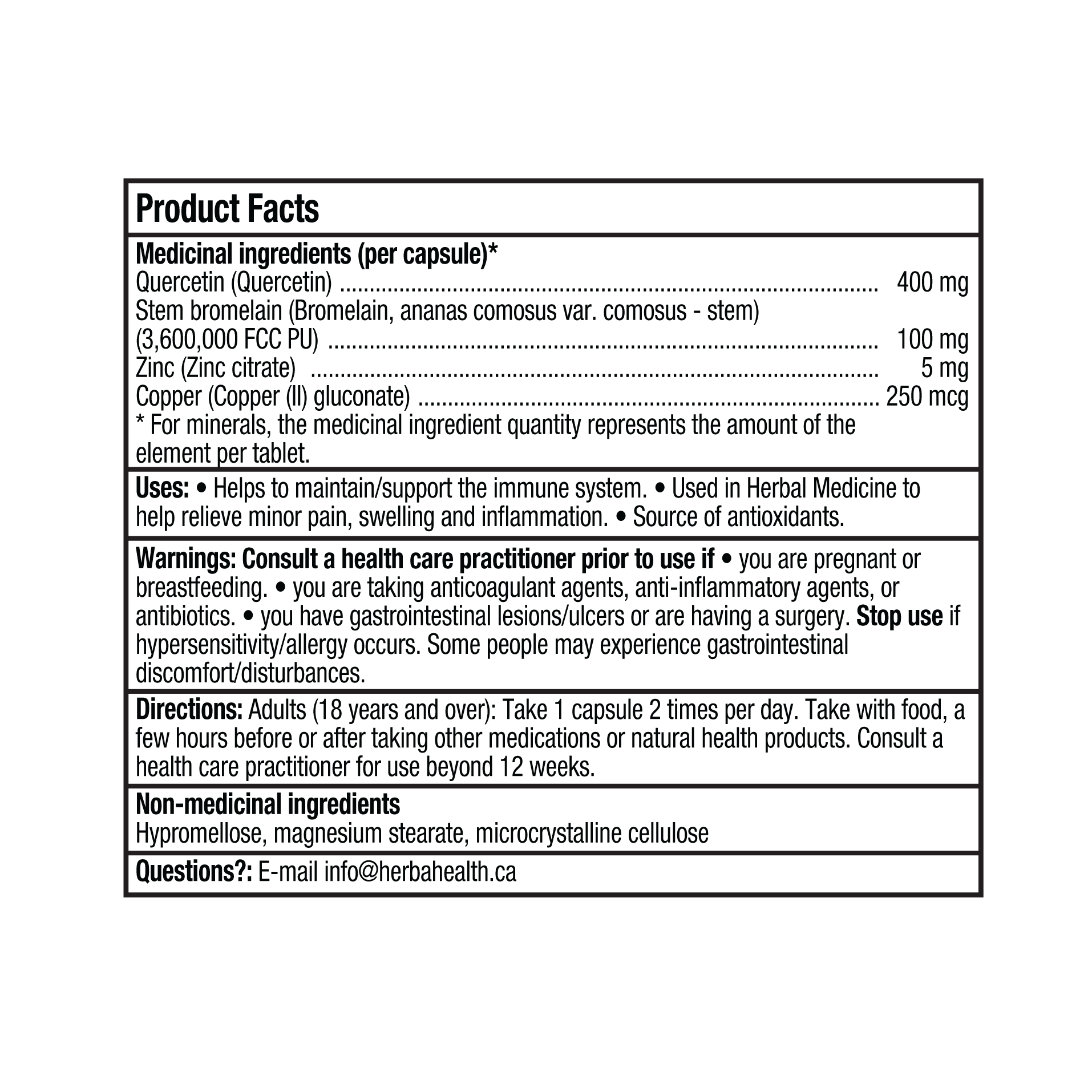 Quercetin with Bromelain, Zinc & Copper - 180 Capsules - Herba