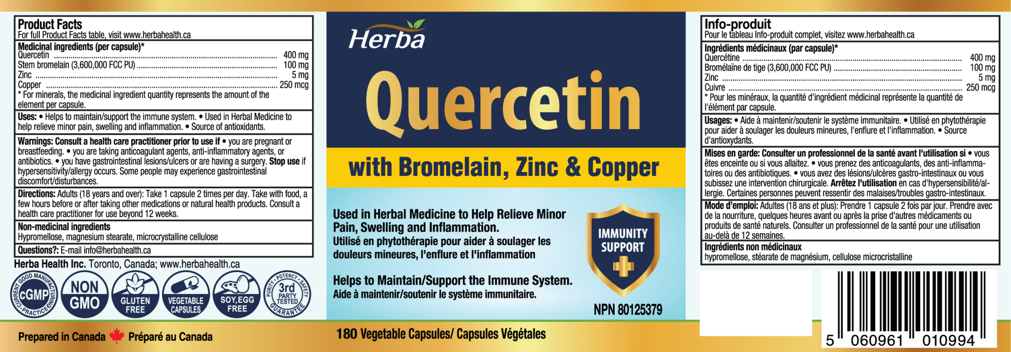 Quercetin with Bromelain, Zinc & Copper - 180 Capsules - Herba