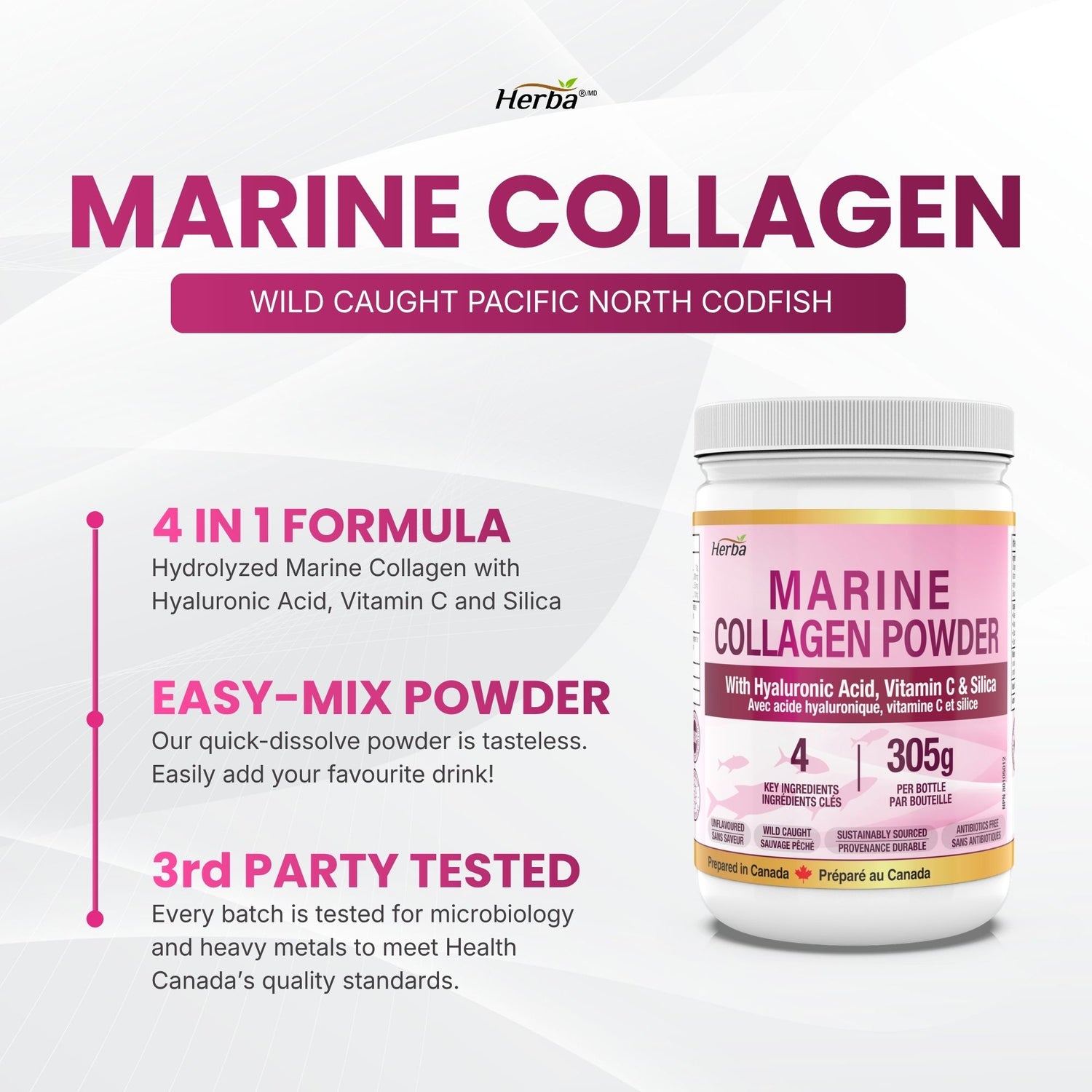 New 마린 피쉬 콜라겐 분말 가루 파우더 305g 히알루론산, 비타민C,실리카 함유