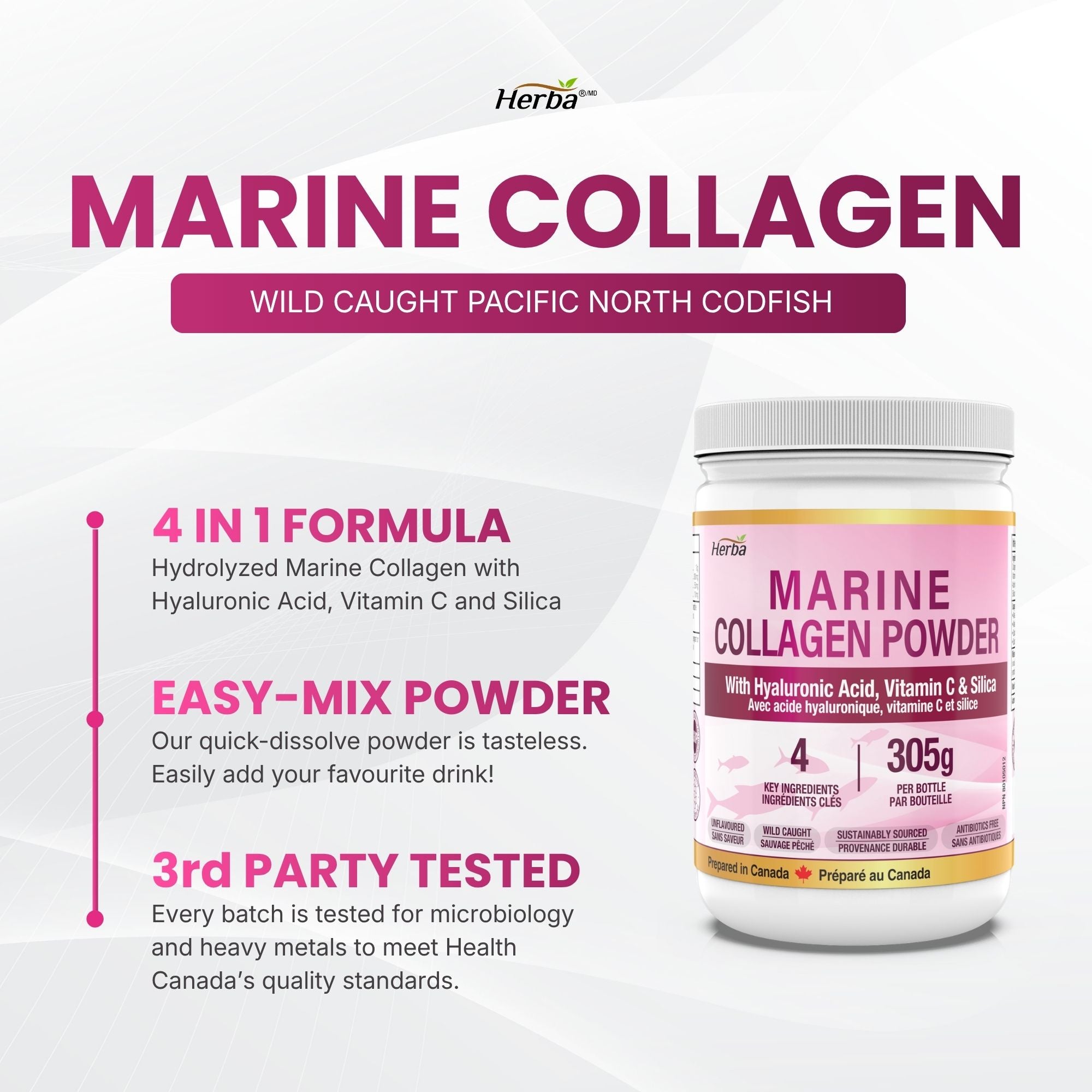 New 마린 피쉬 콜라겐 분말 가루 파우더 305g 히알루론산, 비타민C,실리카 함유