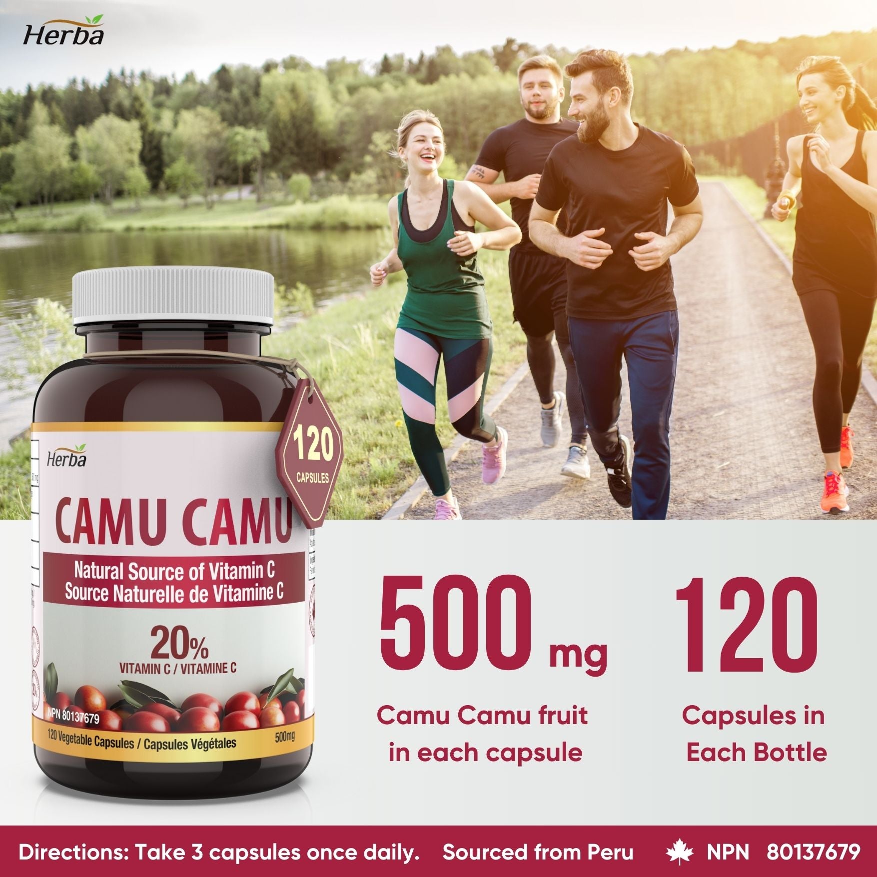카무카무 캡슐 500mg - 120캡슐 | 천연 비타민 C 20% 함유 | 캐나다산