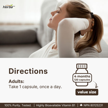 Herba 벤포티아민 100mg - 120 캡슐 | 지용성 비타민 B1 | 캐나다산