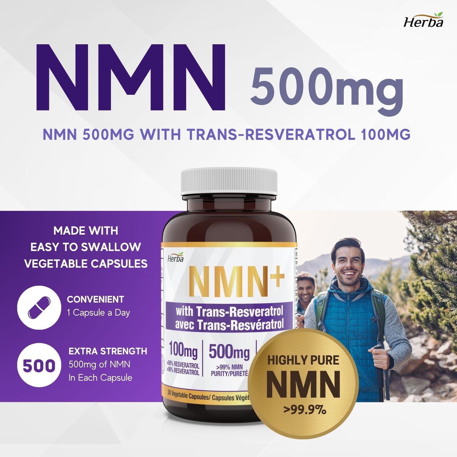 NMN 500mg 30베지캡슐 + 레스베라트롤 100mg 추가 함유