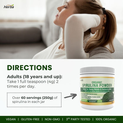 100% 유기농 스피루리나 분말 가루 250g