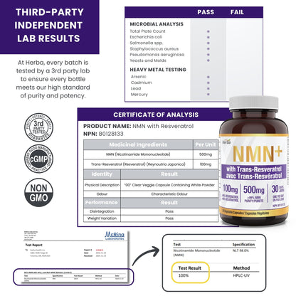 NMN 500mg 30베지캡슐 + 레스베라트롤 100mg 추가 함유
