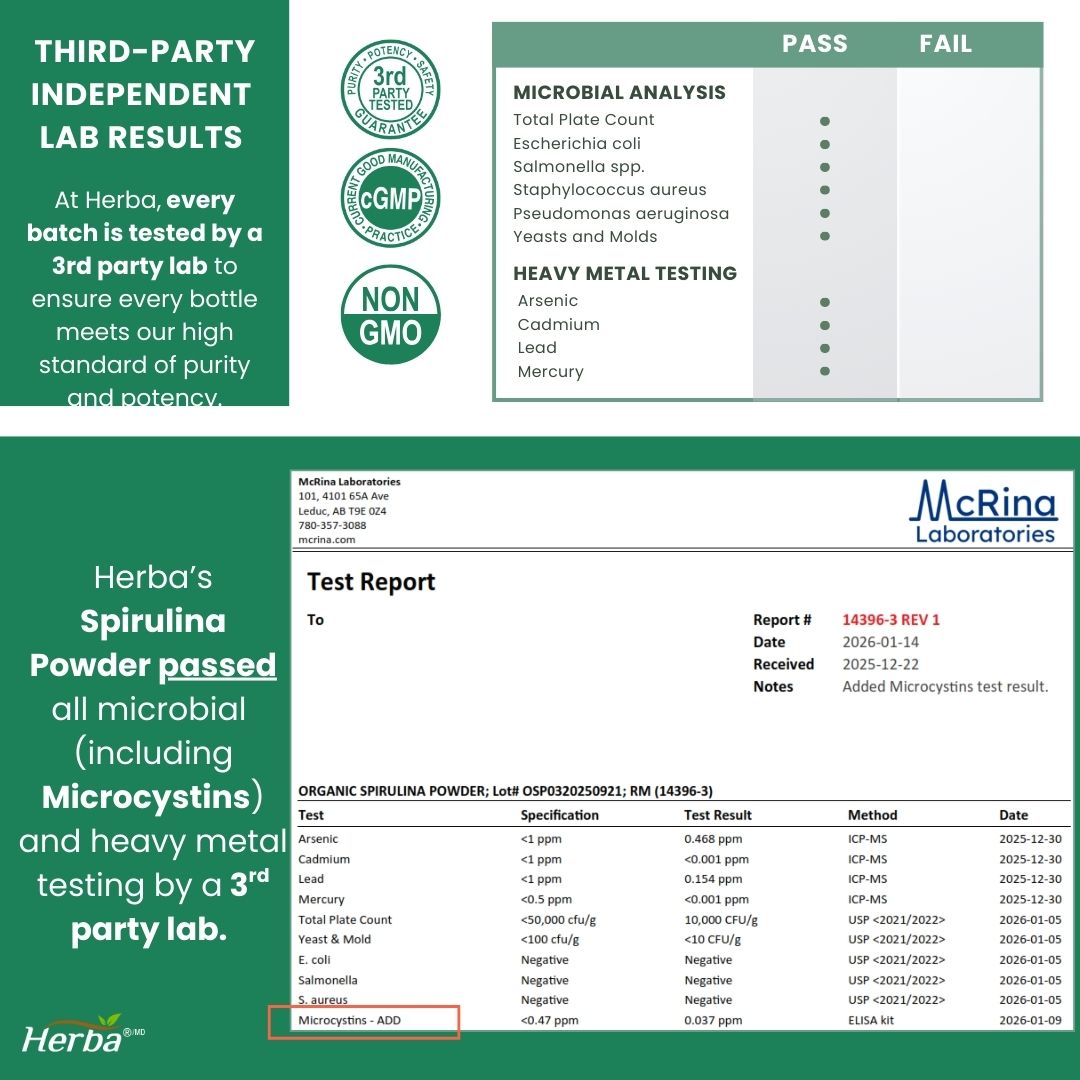 100% 유기농 스피루리나 분말 가루 250g