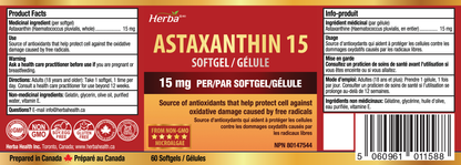 아스타잔틴 15mg - 60 소프트젤 캡슐 안구건조증 눈건강 캐나다산