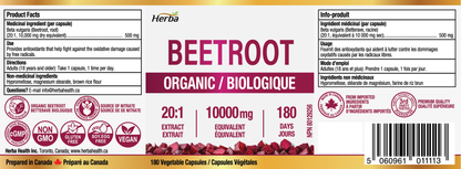 유기농 비트 뿌리  10,000mg 180캡슐 20배 농축 레드 비트비트 캐나다산