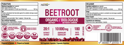 유기농 비트 뿌리  10,000mg 180캡슐 20배 농축 레드 비트비트 캐나다산