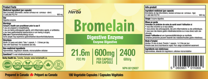 브로멜라인 보충제 600mg – 180캡슐 | 최대 효능 2,400 GDU/g