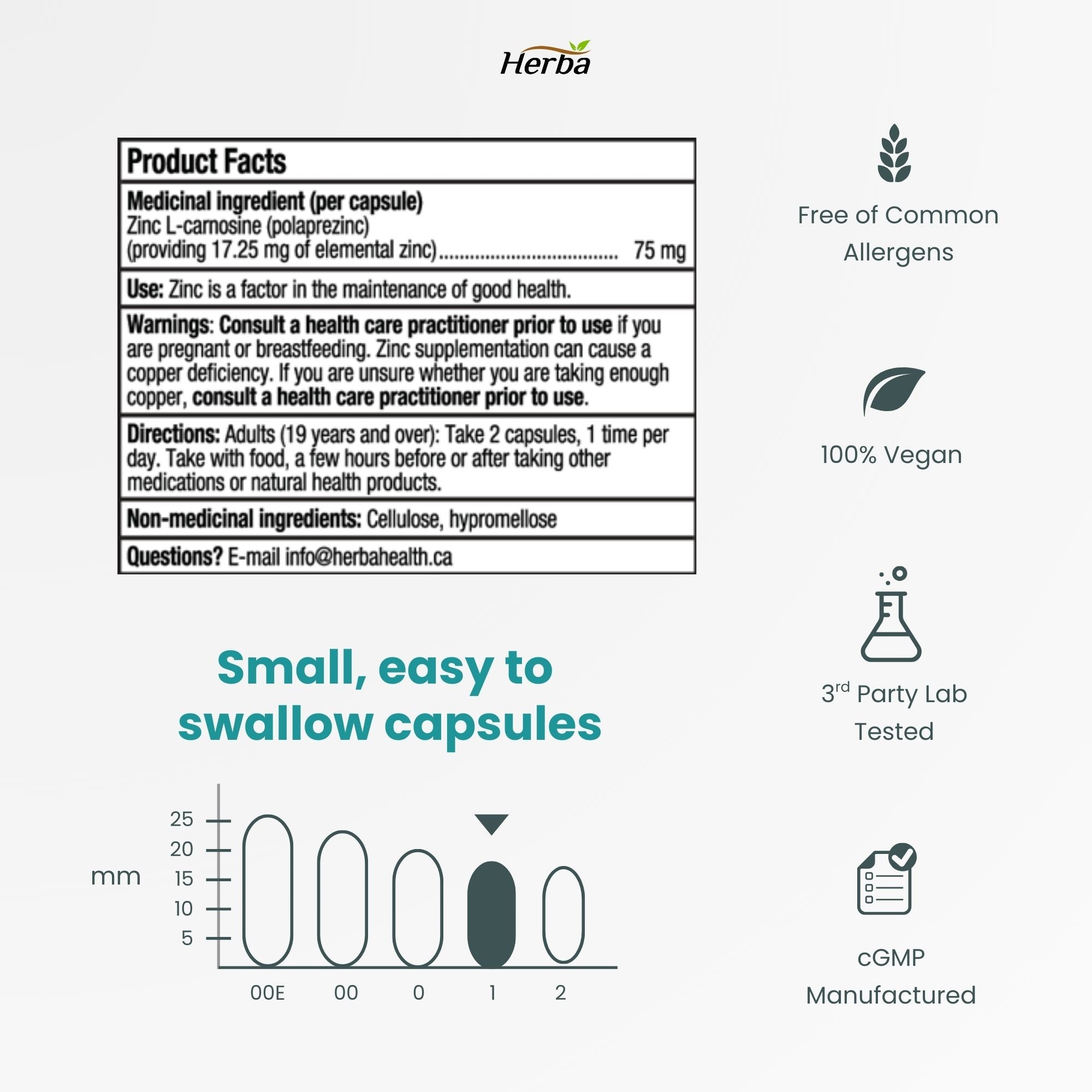 Zinc Carnosine Supplement – 90 Capsules | 150mg Per Serving (75mg Per Capsules) | Made in Canada