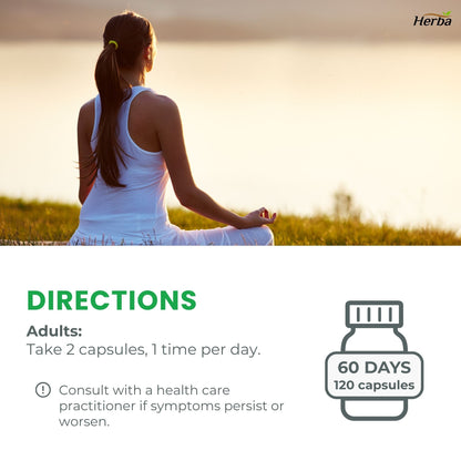 허바 유기농 홀리 바질 캡슐 – 350mg | 120 식물성 캡슐 | 3,500mg 10배 농축 홀리바질잎 추출물