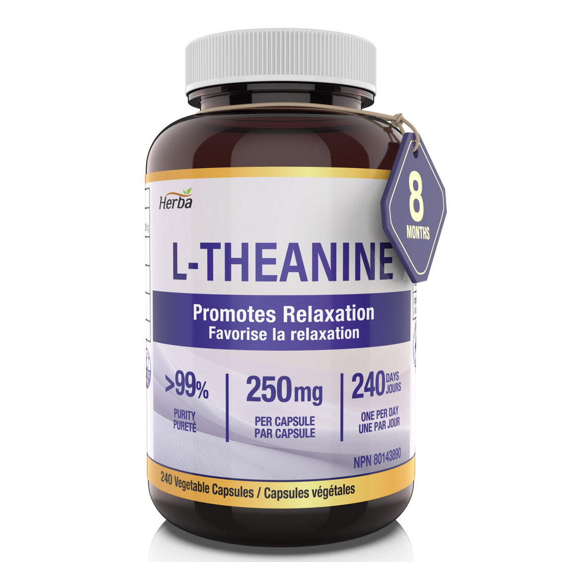 L-Theanine Supplement 250mg – 240 Capsules | Promotes Relaxation Without Drowsiness | 8 Month Supply | Made in Canada