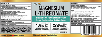 L- 트레온산 마그네슘 – 186mg  90 식물성 캡슐