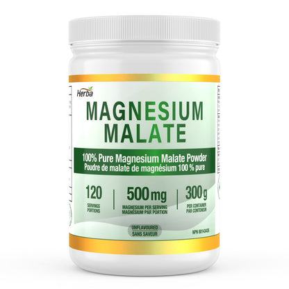Magnesium Malate Powder 300g – 120 Servings | 4 Month Supply | 100% Pure Unflavoured Magnesium Malate | Made in Canada