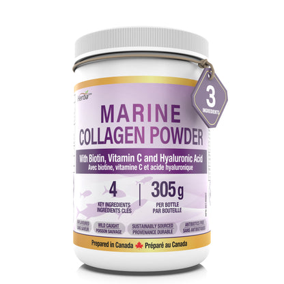 Marine Collagen Powder with Hyaluronic Acid, Vitamin C, and Biotin – 305g | Made in Canada