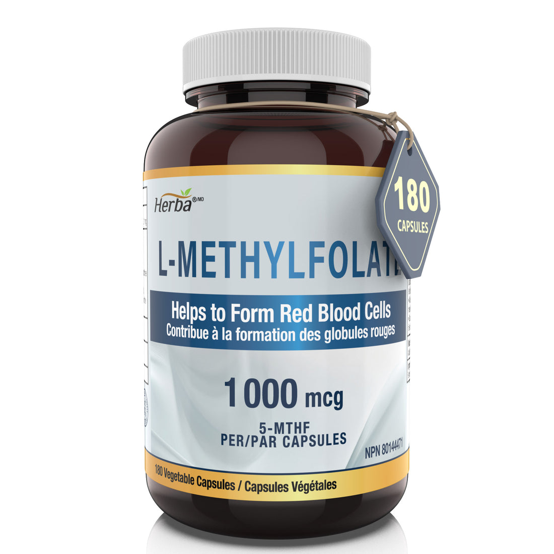 L-Methylfolate 1000mcg - 180 Capsules | Vitamin B9 5-MTHF Folate Supplement | Made in Canada