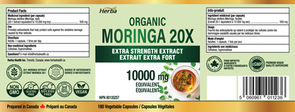 Organic Moringa Extract Capsules 10,000mg - 180 Capsules | 20:1 Extract | Made in Canada