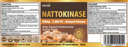 Herba Nattokinase Supplement 2000 FU – 100mg, 120 Delayed Release Capsules