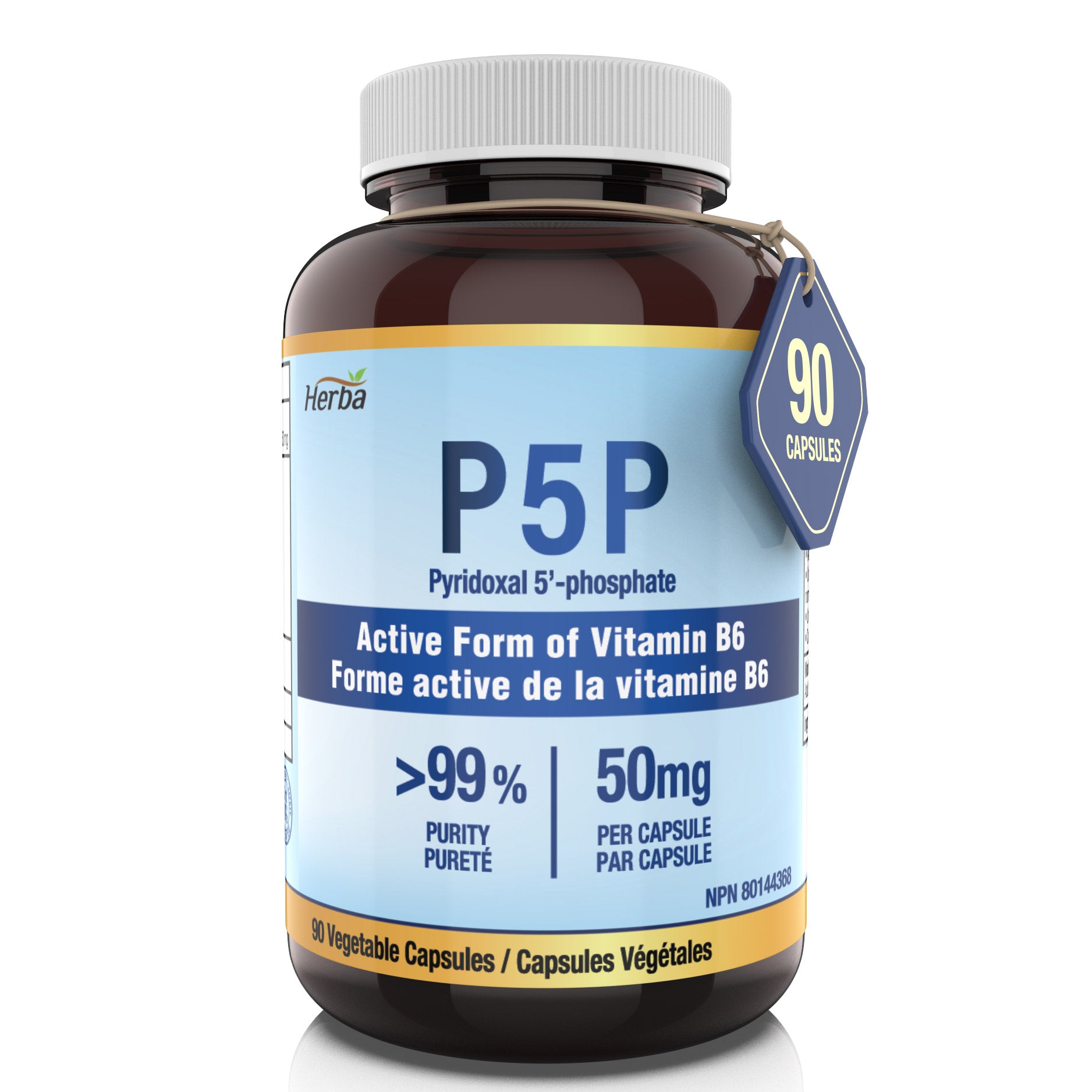 P5P 비타민 B6 50mg – 90캡슐 | 99% 이상 순도 | 캐나다산