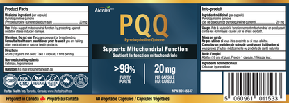 PQQ 20mg 피롤로퀴놀린 퀴논 60캡슐 | 캐나다산
