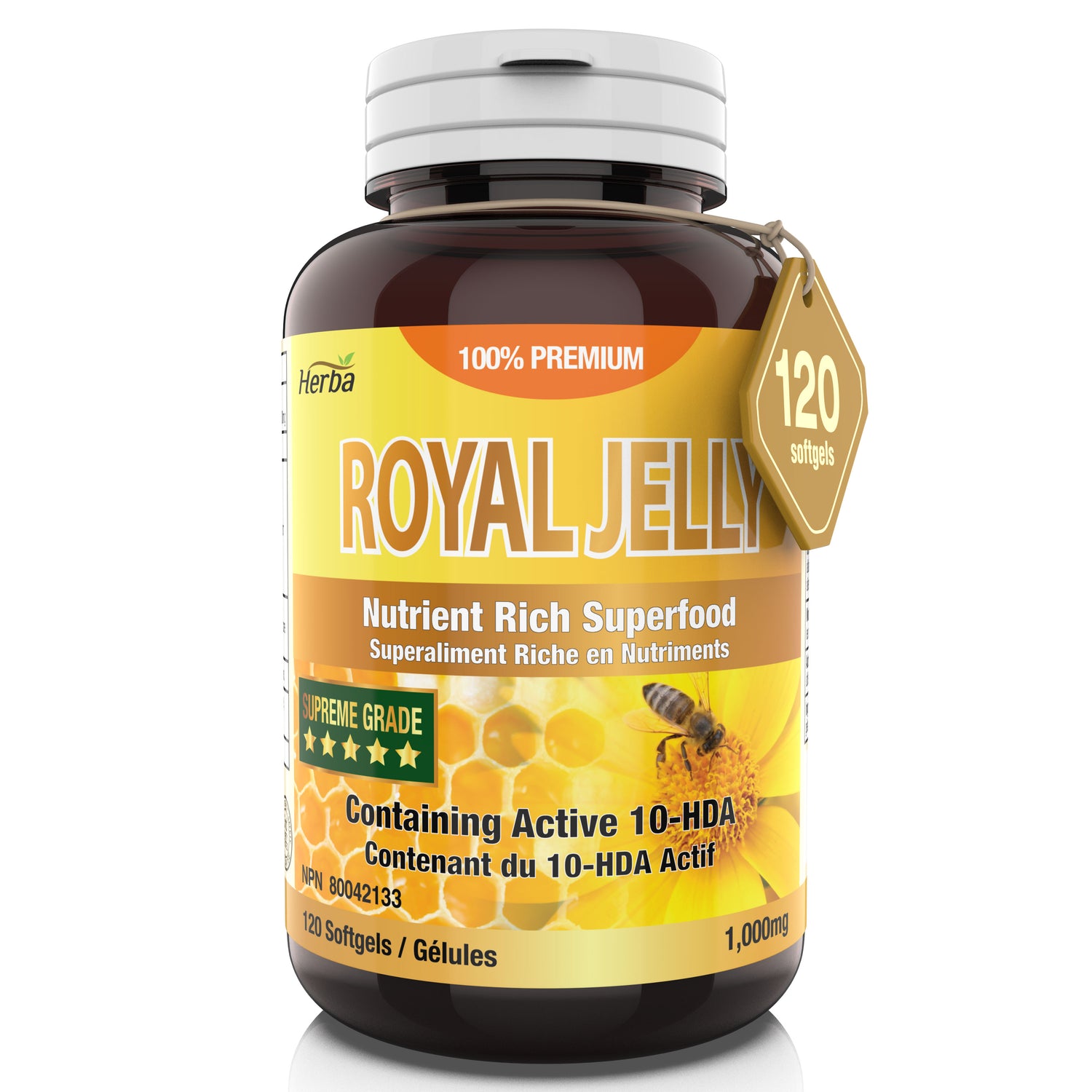 100% 자연산 로얄제리 2000mg 120캡슐 10-HDA(하이드록시데덴산) 함유 로얄젤리
