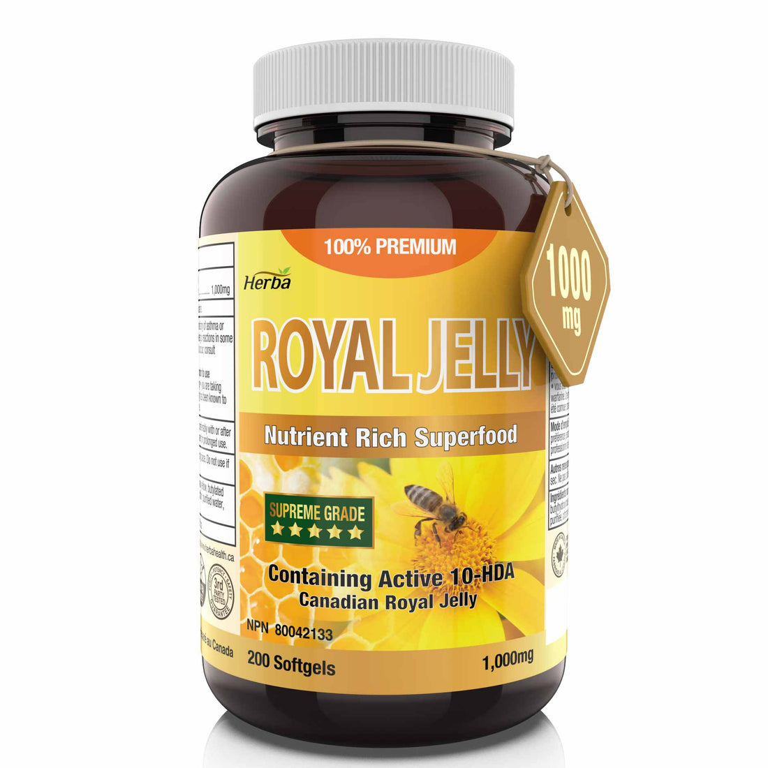 100% 자연산 로얄제리 2000mg 200캡슐 10-HDA(하이드록시데덴산) 함유 로얄젤리