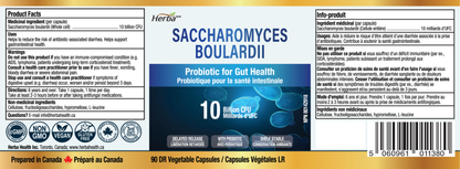 Saccharomyces Boulardii Probiotic 10B CFU – 90 DR Capsules | Made in Canada