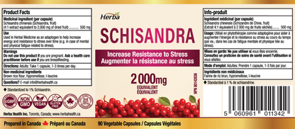 Schisandra Supplement – 90 Capsules | 4:1 Extract – 2,000mg Equivalent Schisandra Berry | Made in Canada