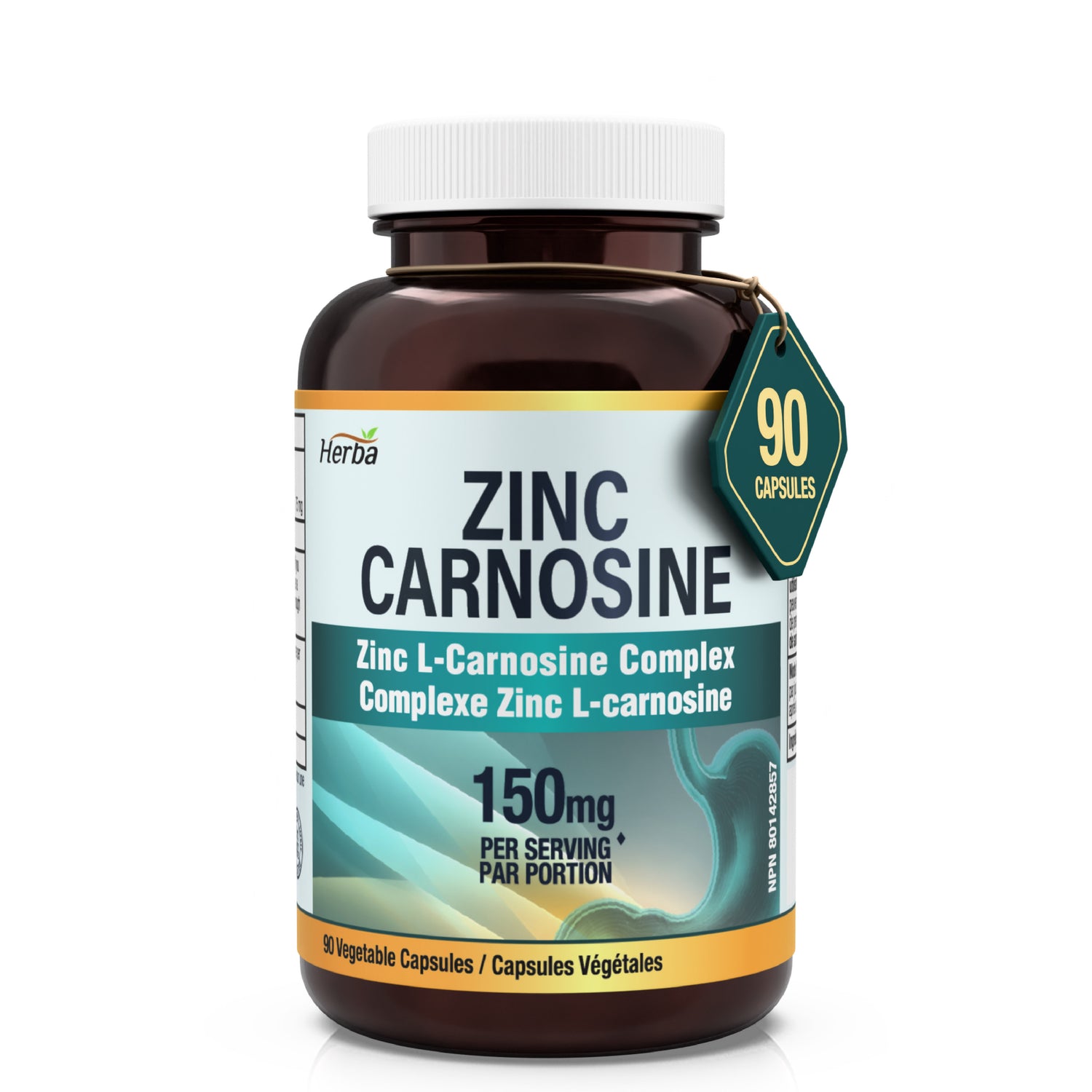 Zinc Carnosine Supplement – 90 Capsules | 150mg Per Serving (75mg Per Capsules) | Made in Canada
