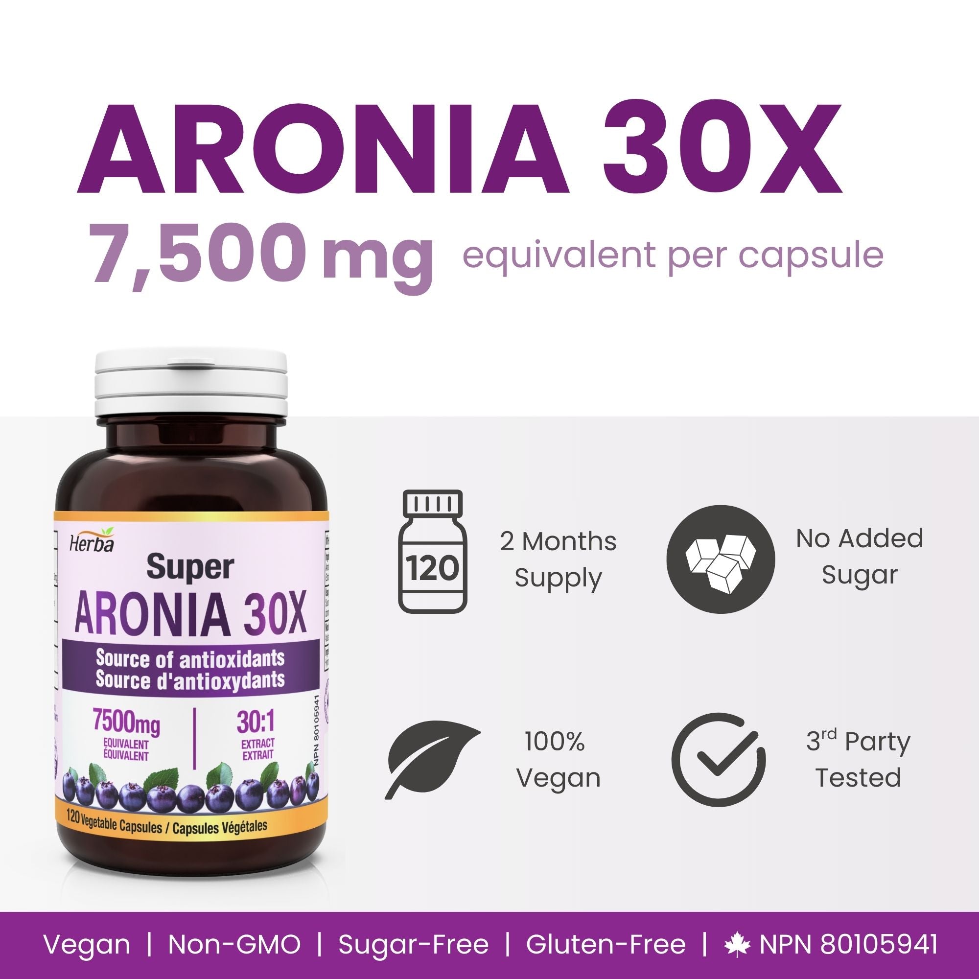 30배 농축 아로니아 7500mg 120식물성캡슐 안토시아닌 풍부