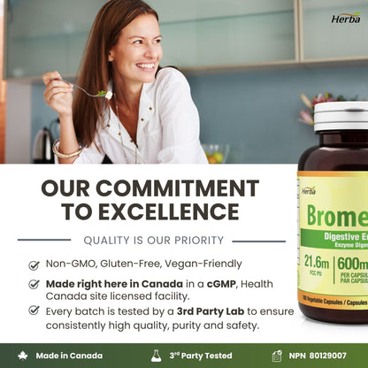 브로멜라인 보충제 600mg – 180캡슐 | 최대 효능 2,400 GDU/g