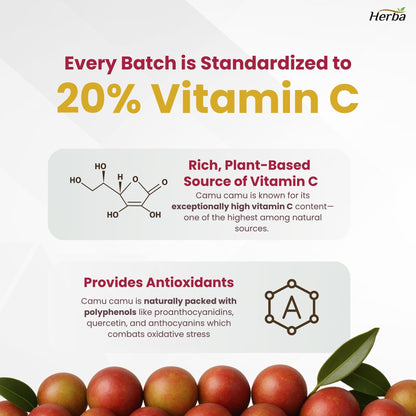 카무카무 캡슐 500mg - 120캡슐 | 천연 비타민 C 20% 함유 | 캐나다산