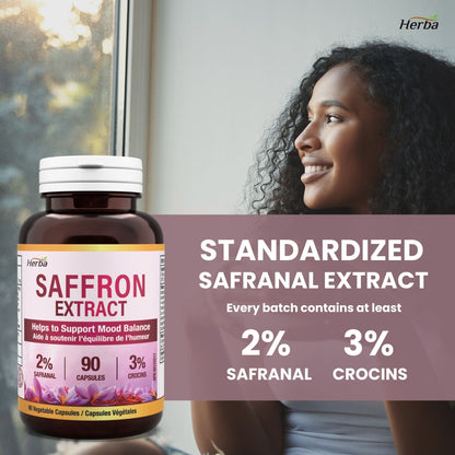 Herba 사프란 보충제 – 90 캡슐 | 2% Safranal로 표준화된 사프란 추출물