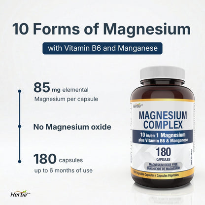 Magnesium Complex 10 in 1 – 180 Capsules | Magnesium Oxide Free | Made in Canada
