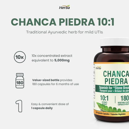 Chanca Piedra Extract - 180 Capsules | 5,000mg Equivalent | 10:1 Extract from 500mg | Spanish for "Stone Breaker" | Made in Canada
